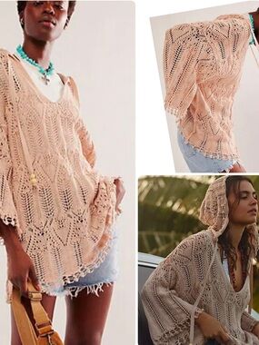Free People Sand Dollar Tunic Open Weave Sweater Crocheted Beach Coverup